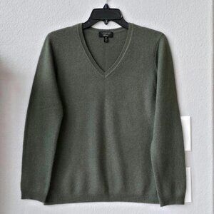 100% Cashmere V-neck Sweater, Olive Green, Charter Club, Medium